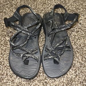Like new. Selling because they are too big. Womens size 9. Chacos with toe strap